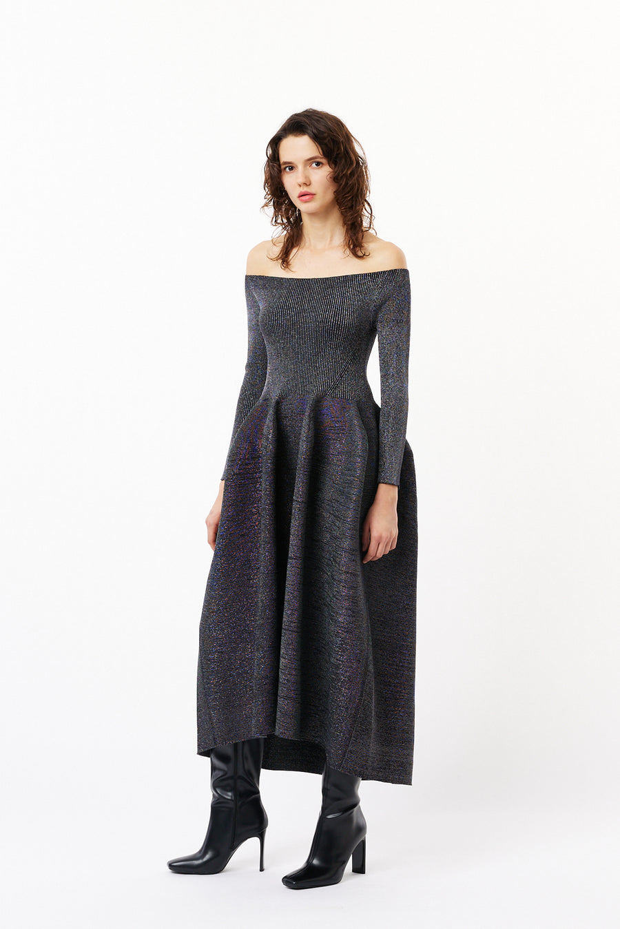 POTTERY GLITTER OFF SHOULDER LONG SLEEVE DRESS
